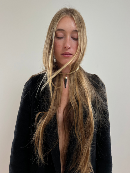 woman wearing moonstone agate charm pendant