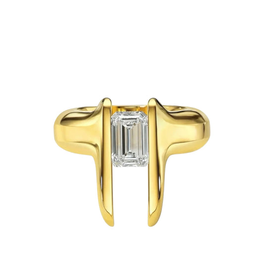 TUSKS EMERALD CUT DIAMOND RING